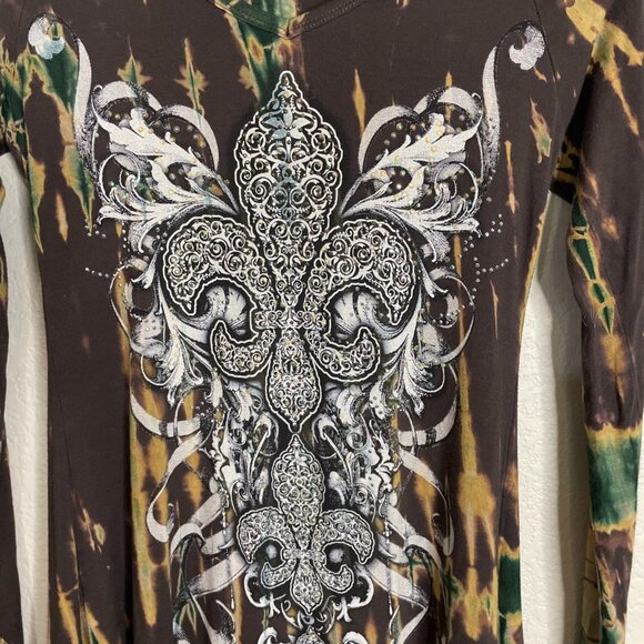 Vintage Y2K Vocal Womens Small Brown  Green Long Sleeve Rhinestone Fairy Grunge - Picture 2 of 8